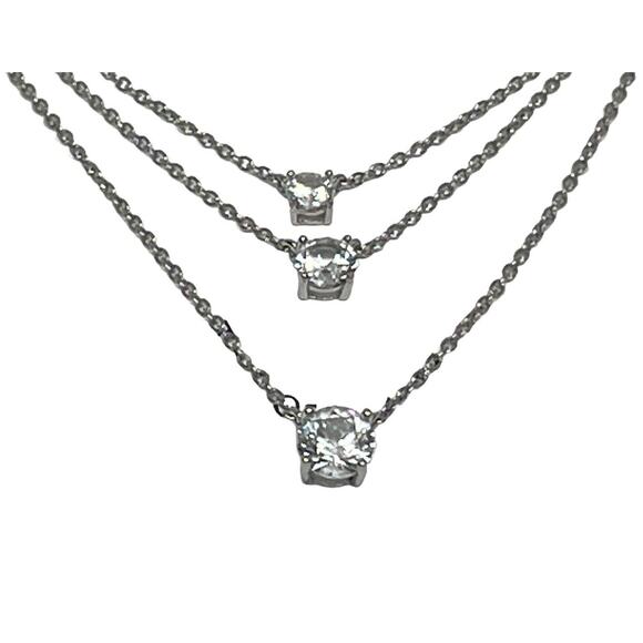 Sterling Silver Lab Sapphire (1.5 cts.)Layered Necklace Stunning Luxury Chic NEW - Picture 4 of 16